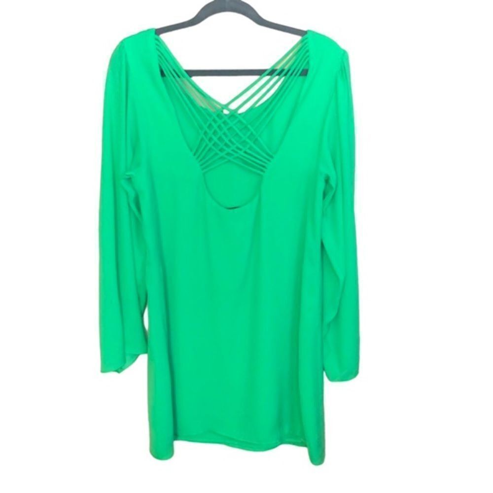 Rory Beca Strappy Back Shift Dress Silky Green Wide Sleeve Flowy M